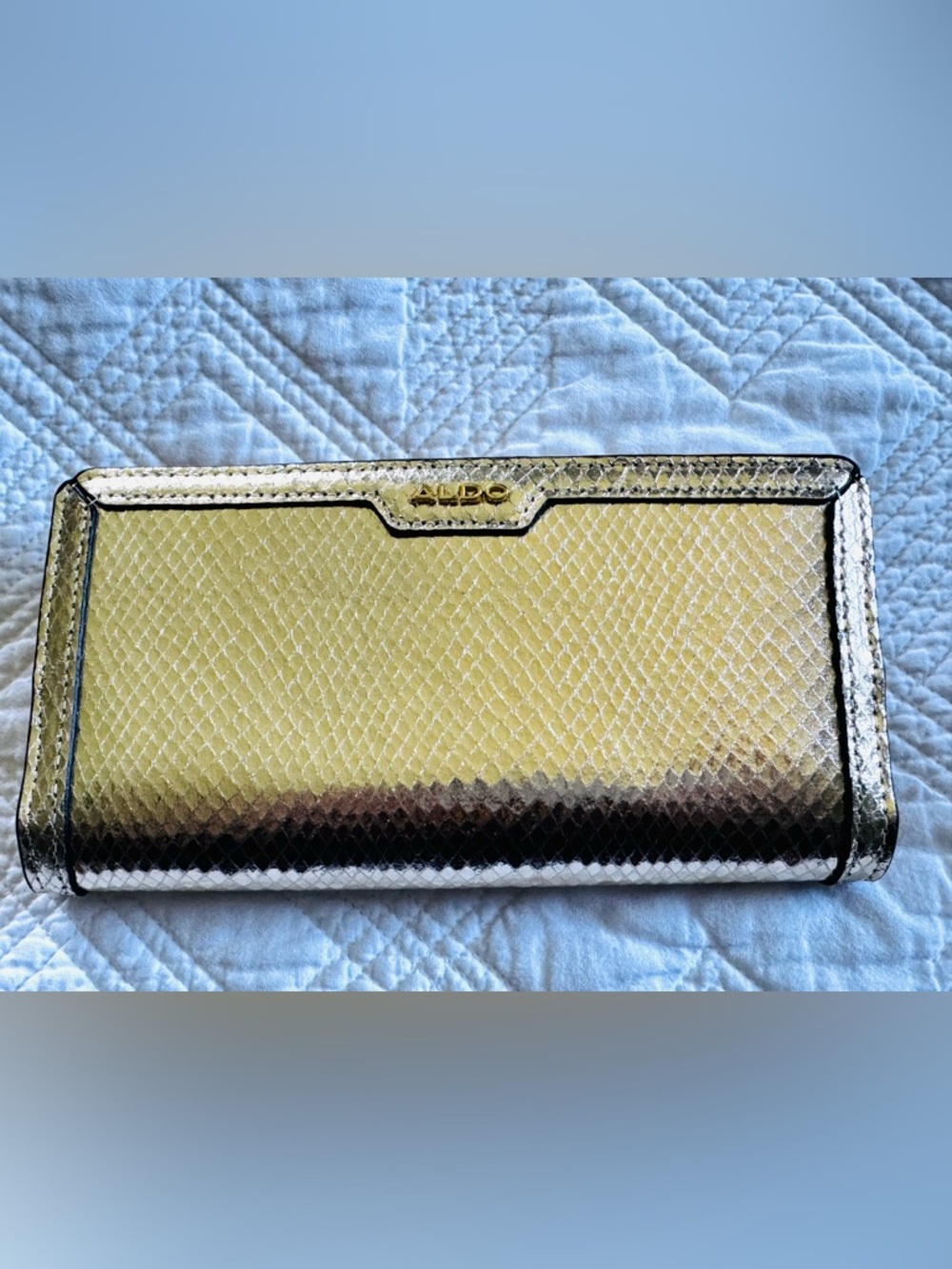 ALDO Metallic Gold Snake-Embossed Wallet Clutch New Without Tags